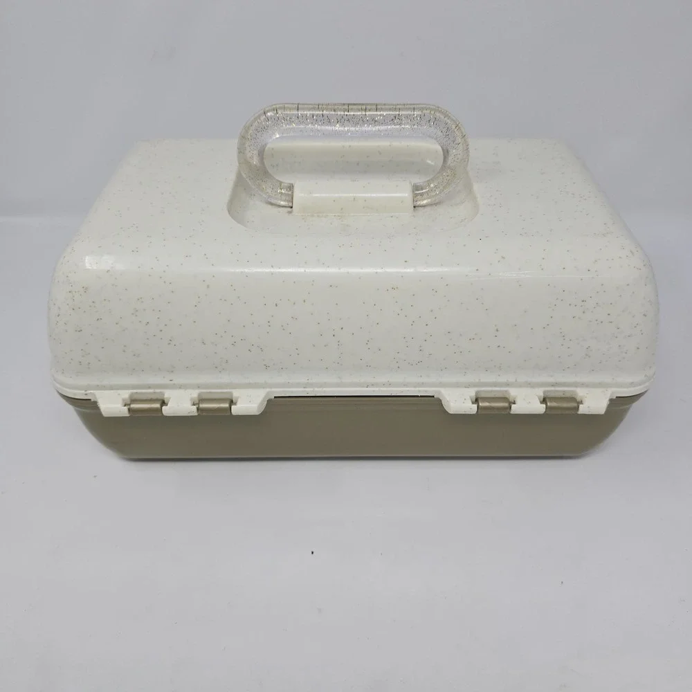 Large Caboodles Ulta Beauty 3 Tier Makeup Case Vintage Glittery Gold & White